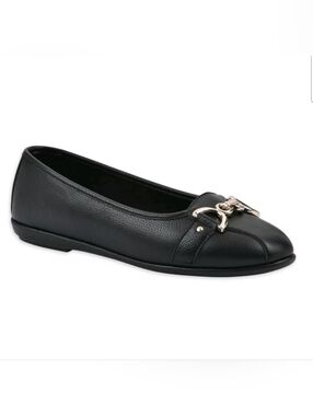 AEROSOLES Black Leather-Look Horsebit Ballet Flat